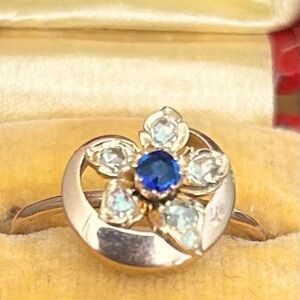 Antique 14k Natural Diamond and Sapphire Ring